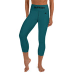 YAKWARY Turquoise Yoga Capri Leggings Without Pocket