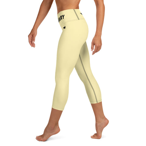 YAKWARY Yellow Yoga Capri Leggings With Pocket