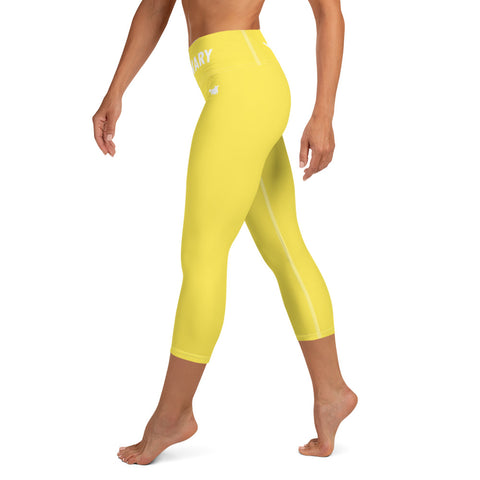 YAKWARY Yellow Yoga Capri Leggings Without Pocket