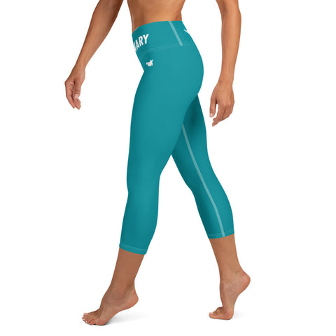 YAKWARY Turquoise Yoga Capri Leggings Without Pocket