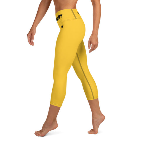 YAKWARY Yellow Yoga Capri Leggings Without Pocket