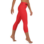 YAKWARY Red Yoga Capri Leggings Without Pocket