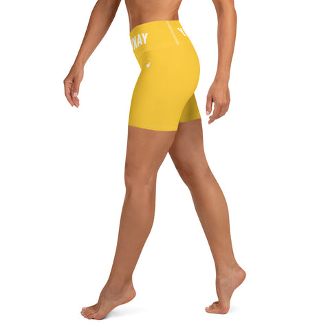 YAKWARY Women Yellow Yoga Shorts With Pocket