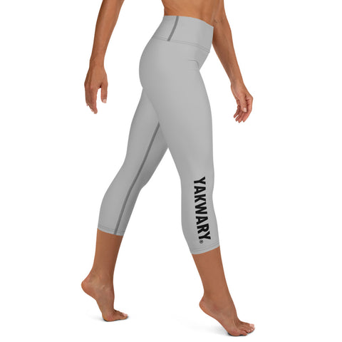 YAKWARY Gray Yoga Capri Leggings With Pocket