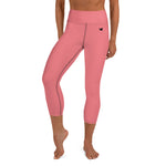 YAKWARY Pink Yoga Capri Leggings With Pocket