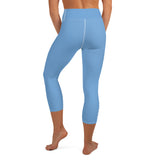 YAKWARY Blue Yoga Capri Leggings With Pocket