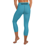 YAKWARY Blue Yoga Capri Leggings With Pocket