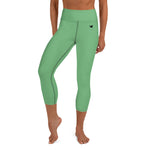 YAKWARY Green Yoga Capri Leggings Without Pocket