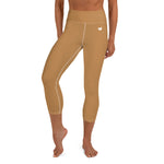 YAKWARY Brown Yoga Capri Leggings With Pocket