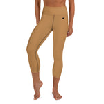 YAKWARY Brown Yoga Capri Leggings With Pocket