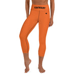 YAKWARY Orange Yoga Capri Leggings Without Pocket