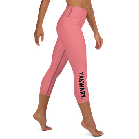 YAKWARY Pink Yoga Capri Leggings Without Pocket