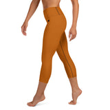 YAKWARY Brown Yoga Capri Leggings Without Pocket