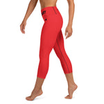 YAKWARY Red Yoga Capri Leggings Without Pocket