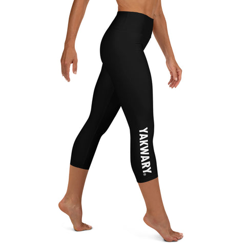 YAKWARY Black Yoga Capri Leggings With Pocket