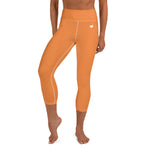 YAKWARY Orange Yoga Capri Leggings Without Pocket