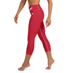 YAKWARY Red Yoga Capri Leggings Without Pocket