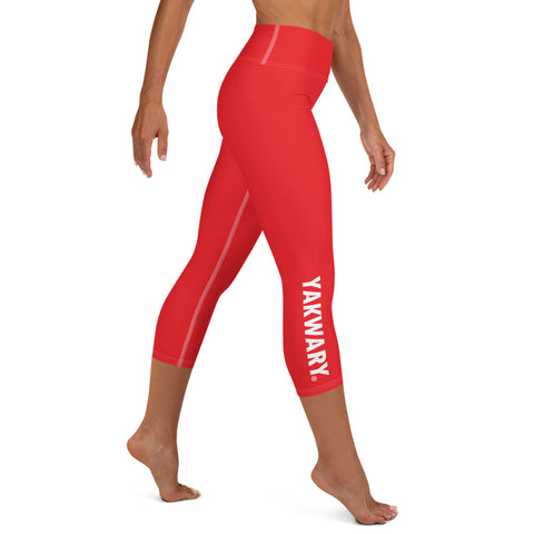 YAKWARY Red Yoga Capri Leggings With Pocket