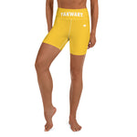 YAKWARY Women Yellow Yoga Shorts With Pocket