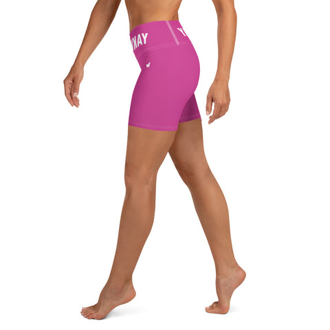 YAKWARY Women Pink Yoga Shorts With Pocket