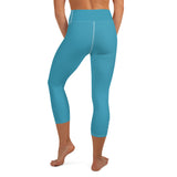 YAKWARY Blue Yoga Capri Leggings With Pocket