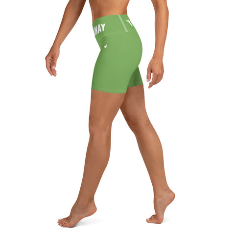 YAKWARY Women Green Yoga Shorts With Pocket