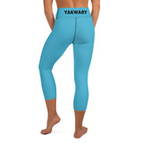 YAKWARY Blue Yoga Capri Leggings Without Pocket