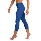 YAKWARY Blue Yoga Capri Leggings Without Pocket