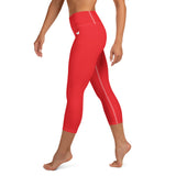 YAKWARY Red Yoga Capri Leggings With Pocket