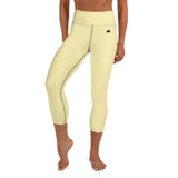 YAKWARY Yellow Yoga Capri Leggings With Pocket