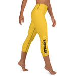 YAKWARY Yellow Yoga Capri Leggings With Pocket