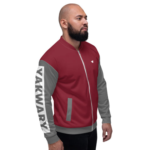 YAKWARY Men Gray Red Bomber Jacket