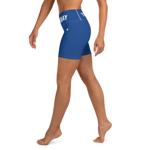 YAKWARY Women Blue Yoga Shorts With Pocket