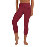 YAKWARY Red Yoga Capri Leggings Without Pocket