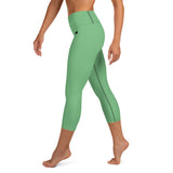 YAKWARY Green Yoga Capri Leggings Without Pocket