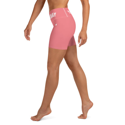 YAKWARY Women Pink Yoga Shorts With Pocket