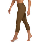 YAKWARY Brown Yoga Capri Leggings With Pocket