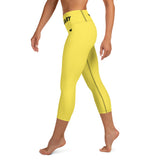 YAKWARY Yellow Yoga Capri Leggings Without Pocket