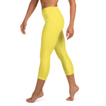 YAKWARY Yellow Yoga Capri Leggings With Pocket