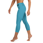 YAKWARY Blue Yoga Capri Leggings Without Pocket