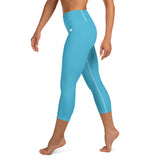 YAKWARY Blue Yoga Capri Leggings Without Pocket