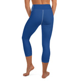 YAKWARY Blue Yoga Capri Leggings With Pocket