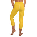 YAKWARY Yellow Yoga Capri Leggings With Pocket