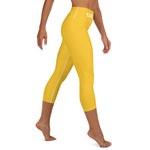 YAKWARY Yellow Yoga Capri Leggings Without Pocket