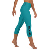 YAKWARY Turquoise Yoga Capri Leggings With Pocket