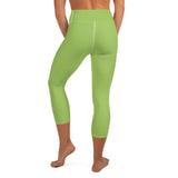 YAKWARY Green Yoga Capri Leggings With Pocket