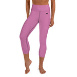 YAKWARY Pink Yoga Capri Leggings Without Pocket