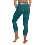 YAKWARY Turquoise Yoga Capri Leggings Without Pocket