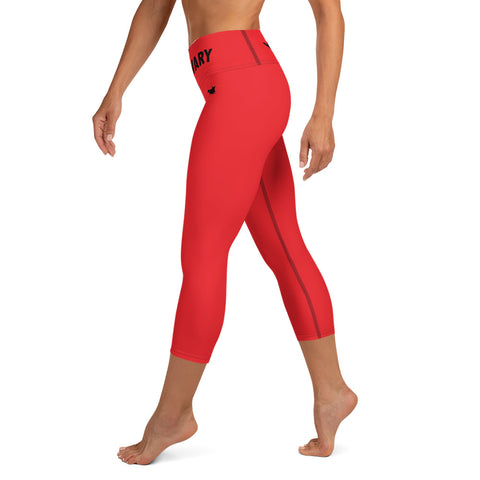 YAKWARY Red Yoga Capri Leggings With Pocket