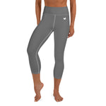 YAKWARY Gray Yoga Capri Leggings Without Pocket